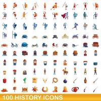 100 geschiedenis iconen set, cartoon stijl vector