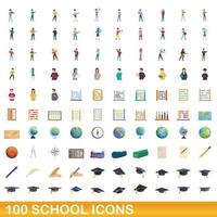 100 school iconen set, cartoon stijl vector