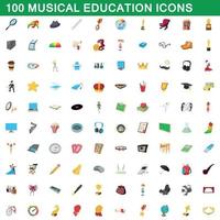 100 muzikaal onderwijs iconen set, cartoon stijl