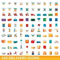 100 levering iconen set, cartoon stijl vector