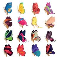 vlinder iconen set, cartoon stijl vector