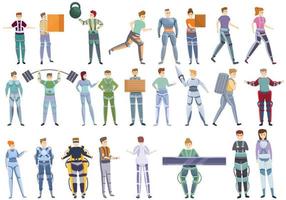 exoskelet iconen set, cartoon stijl vector