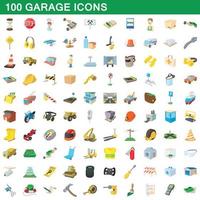 100 garage iconen set, cartoon stijl
