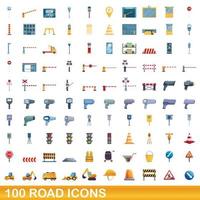 100 weg iconen set, cartoon stijl vector