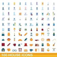 100 huis iconen set, cartoon stijl vector