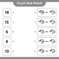 tel en match, tel het aantal fietshelmen en match met de juiste cijfers. educatief kinderspel, afdrukbaar werkblad, vectorillustratie vector