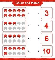 tel en match, tel het aantal bokshelmen en match met de juiste nummers. educatief kinderspel, afdrukbaar werkblad, vectorillustratie vector