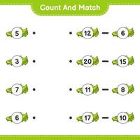 tel en match, tel het aantal voetbalschoenen en match met de juiste nummers. educatief kinderspel, afdrukbaar werkblad, vectorillustratie vector