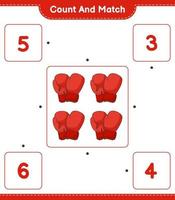 tel en match, tel het aantal bokshandschoenen en match met de juiste nummers. educatief kinderspel, afdrukbaar werkblad, vectorillustratie vector