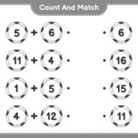 tel en match, tel het aantal voetbal en match met de juiste nummers. educatief kinderspel, afdrukbaar werkblad, vectorillustratie vector