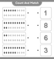 tel en match, tel het aantal dumbbells en match met de juiste nummers. educatief kinderspel, afdrukbaar werkblad, vectorillustratie vector