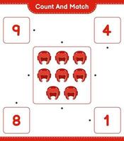 tel en match, tel het aantal bokshelmen en match met de juiste nummers. educatief kinderspel, afdrukbaar werkblad, vectorillustratie vector