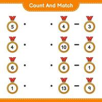 tel en match, tel het aantal trofeeën en match met de juiste nummers. educatief kinderspel, afdrukbaar werkblad, vectorillustratie vector