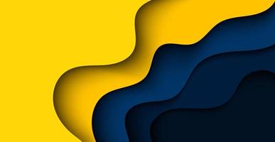 meerdere lagen geel blauw donkere textuur 3d papercut lagen in gradiënt vector banner. abstract papier gesneden kunst achtergrondontwerp voor websitesjabloon. topografiekaartconcept of gladde origami-papiersnede