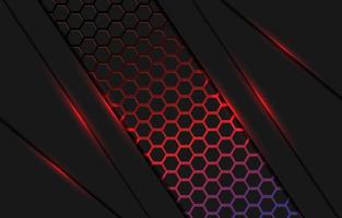 abstracte zwarte zeshoek patroon op overlap met donkere neon kleurovergang rode achtergrond ontwerp moderne luxe futuristische technologie achtergrond, vectorillustratie. vector