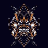 oni masker samurai hoofd met heilige geometrie ornament voor t-shirt design vector