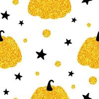 naadloze patroon met silhouet van gouden glitter pompoen en zwarte ster in Scandinavische stijl. halloween-achtergrond in vlakke stijl. gouden glitter herfst sticker. vectorillustratie. vector