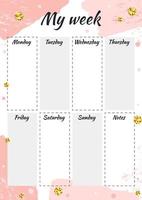 creatieve planner mijn week met gouden glitters op roze penseelstreekachtergrond. stijlvolle mode-organisator en schema. planner geometrische sjabloon voor print, bruiloft, school. vectorillustratie. vector