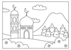 moskee kleurplaat voor moslim kinderactiviteit vector