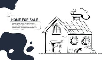 hand getrokken van huis te koop ontwerp, digitale marketing illustratie. vector