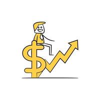 zakenman zittend op dollar en grafiek stok figuur illustratie vector