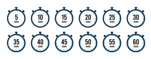 timer icoon collectie. set timer stopwatch pictogrammen. aftellen van 0 tot 60 seconden. vector