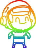 regenbooggradiënt lijntekening happy cartoon astronaut man vector