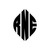 rne cirkel letter logo-ontwerp met cirkel en ellipsvorm. rne ellipsletters met typografische stijl. de drie initialen vormen een cirkellogo. rne cirkel embleem abstracte monogram brief mark vector. vector