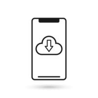 mobiele telefoon plat ontwerp icoon met download cloud sign vector