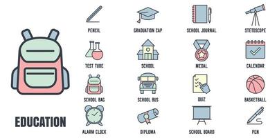onderwijs en terug naar school set pictogram symbool sjabloon voor grafisch en webdesign collectie logo vectorillustratie vector