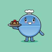 cartoon chef-kok pil geneeskunde serveren taart op dienblad vector