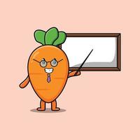 leuke cartoon wortel lesgeven met whiteboard vector