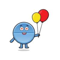leuke cartoon pil geneeskunde drijvend met ballon vector