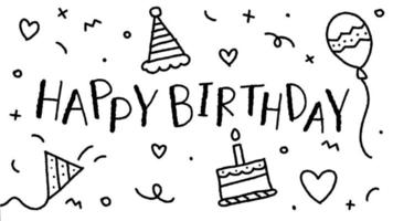 schattig gelukkige verjaardag partij confetti zwart-wit doodle achtergrond grens frame uitnodigingskaart rechthoek pictogram vectorillustratie vector