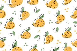 mandarijn of oranje naadloos patroon. hand getekende verse tropische citrusvruchten. voedselpatroon om af te drukken, textiel, stof, inpakpapier, behang, scrapbooking. vectorillustratie, Kaderstijl. vector
