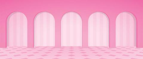 modieuze zoete pastel roze boog muur scène achtergrond 3d illustratie vector