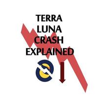 terra luna munt crash. cryptocurrency token crisis symbool op donkerblauwe achtergrond. terra luna munt neerwaartse trend prijscrash. terra luna crash uitleg concept. vector