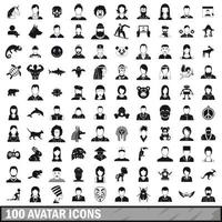 100 avatar iconen set, eenvoudige stijl vector