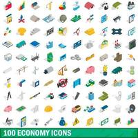 100 economie iconen set, isometrische 3D-stijl vector