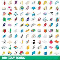 100 examen iconen set, isometrische 3D-stijl vector