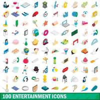 100 entertainment iconen set, isometrische 3D-stijl vector