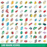 100 mark iconen set, isometrische 3D-stijl vector