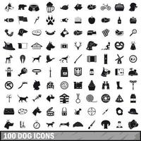 100 hond iconen set, eenvoudige stijl vector