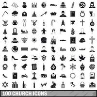 100 kerk iconen set, eenvoudige stijl vector