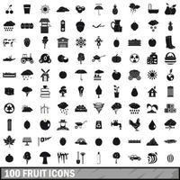 100 fruit iconen set, eenvoudige stijl vector