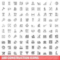 100 bouw iconen set, Kaderstijl vector