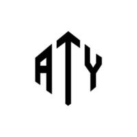 aty letter logo-ontwerp met veelhoekvorm. aty veelhoek en kubusvorm logo-ontwerp. aty zeshoek vector logo sjabloon witte en zwarte kleuren. aty monogram, business en onroerend goed logo.