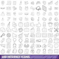 100 internet iconen set, Kaderstijl vector