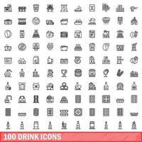 100 drank iconen set, Kaderstijl vector