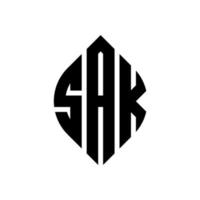 Sak cirkel letter logo ontwerp met cirkel en ellipsvorm. Sak ellips letters met typografische stijl. de drie initialen vormen een cirkellogo. Sak cirkel embleem abstracte monogram brief mark vector. vector